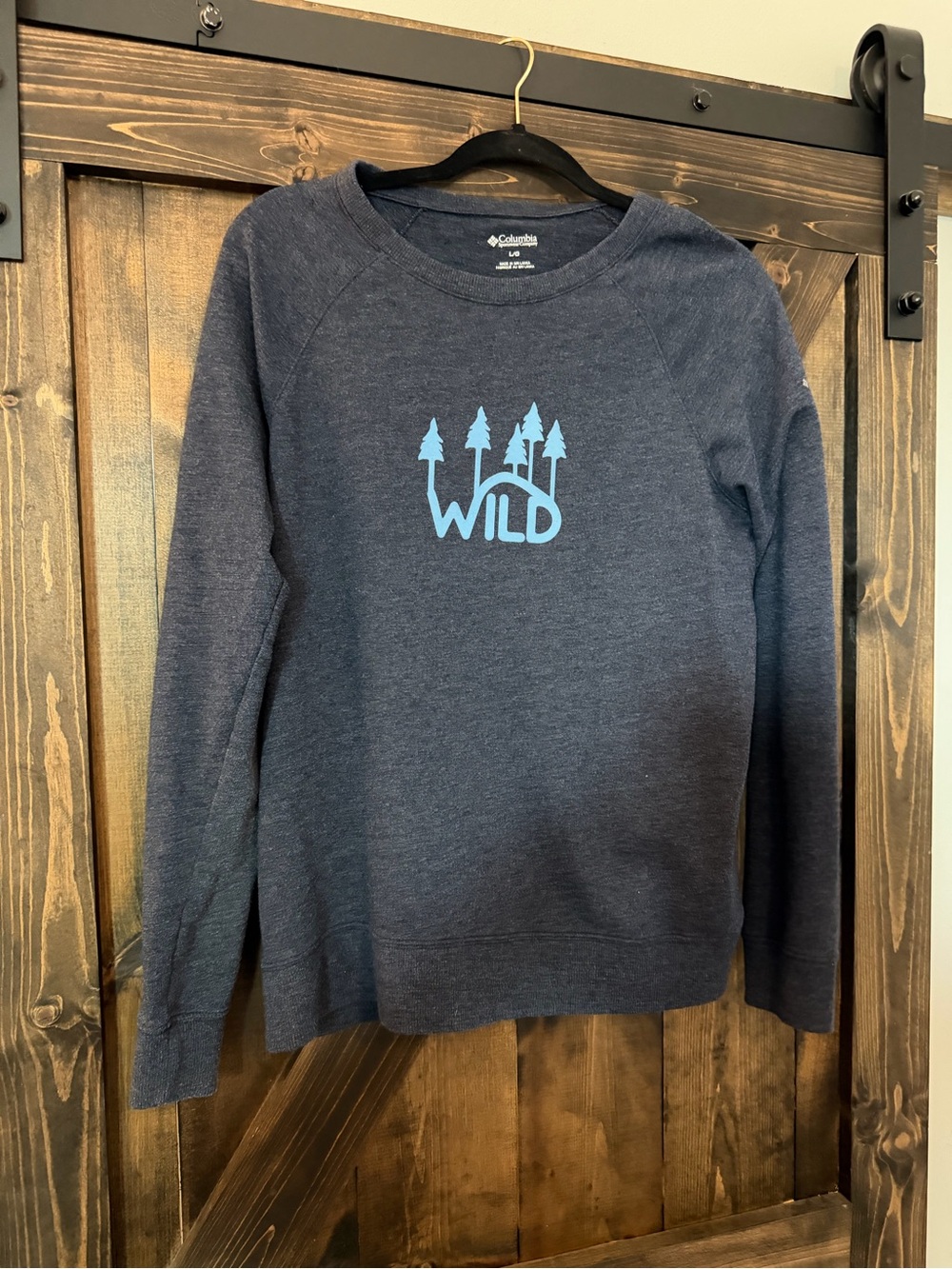 Columbia Navy Crewneck Sweatshirt with Light Blue 'WILD' Graphic